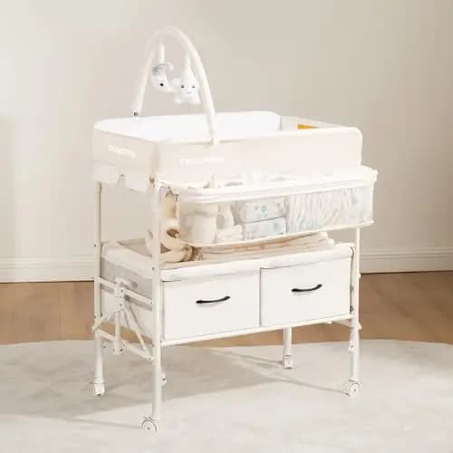 Maydolly Wickeltisch faltbar höhenverstellbar mit Rollen Beige