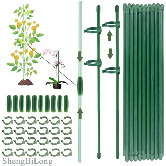 Pflanzenstütze, 20 Stück Pflanzenhalter, mit 20 Karabinern Ausgestattet, mit 10 Verlängerungsrohren, Tomaten Rankhilfe, Rankhilfe Zimmerpflanzen, Staudenhalter, Pflanzen Stütze（90PCS）