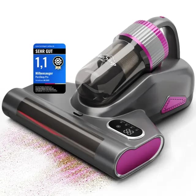 Milbensauger für Matratzen UV-Licht 99,9% Milbenentfernung 10.000Pa Kabellos, 2600 mAh Akku, Warmluft Matratzenreiniger für Allergiker, Bett & Sofa, Grau