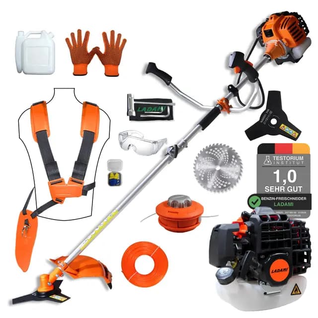 Benzin Motorsense 52cc 2-Takt Rasentrimmer – 2-in-1 Multifunktion 3 PS Einzylinder-Motor mit 3-Zahn-Messer & Nylonschnur-Spule, Leistungsstark & Zuverlässig für Garten und Feld