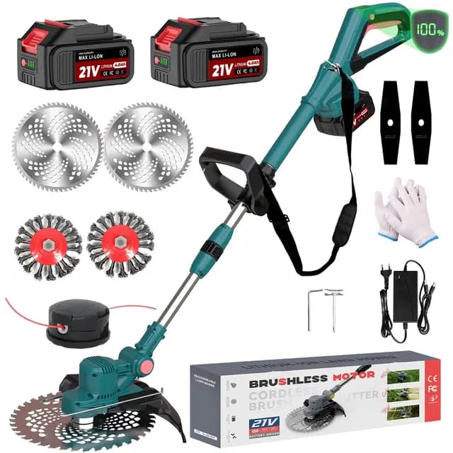 Akku Rasentrimmer für Makita Akkus, Rasentrimmer mit Akku 21V, Rasentrimmer mit Unkrautbürste, Freischneider Akku - Inkl. 2 X 4.0Ah Batterie & Ladegerät, 750W Bürstenloser Motor (Blau)