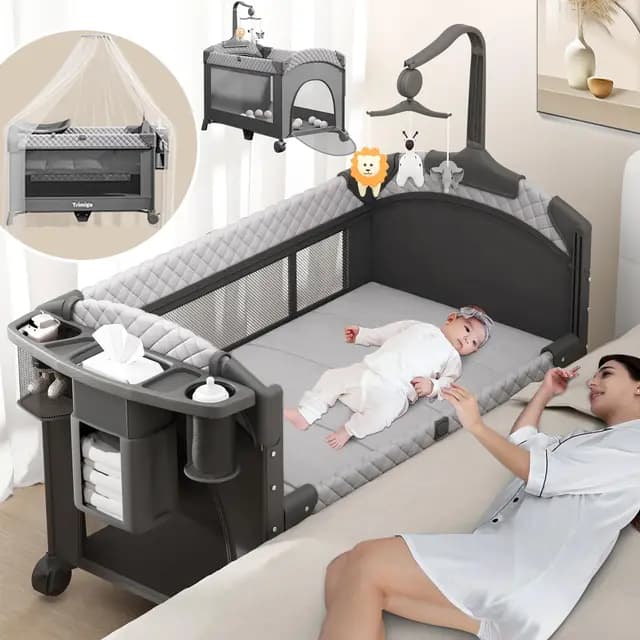 Klappbares babybett&Reisebett & Beistellbett –Tragbar Baby Bett Höhenverstellbar, Tragbar & Einfach zu Verstauen, inkl. Spielzeug, Wickeltisch und Moskitonetz – Geschenk für Junge Eltern