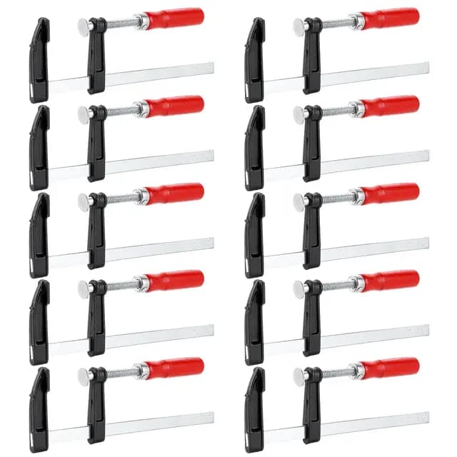 SHUESS Schraubzwingen Set 10 Stück aus Metall 50x200mm F-Zwingen, hohe Spannkraft 272 kg Spannkraft, Clamp mit rutschfestem Griff, Schraubzwingen groß klein für Holzarbeiten, Möbelbau, DIY Werkstatt