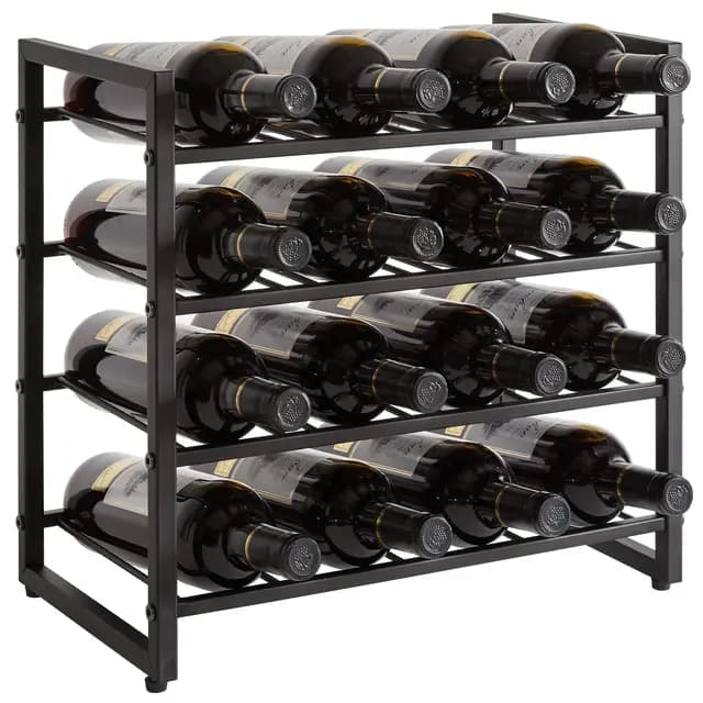 IBUYKE Weinregal Metall, Weinregal Freistehend Lagerung,4 Ebenen 16 Flaschenregal, Für Bartheke, Restaurant, Küche, Tischregal Weinhalter,Schwarz TMJ903H