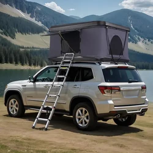 VEVOR Dachzelt mit Hartschale Autozelt für 2–3 Personen, zusammenklappbares Hartschalen-Dachzelt mit Teleskopleiter (150 kg belastbar) Matratze, aus Oxford-Gewebe wasserdicht für Jeep SUV Van Pickup