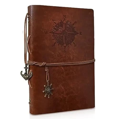 PU Leder Notizbuch A5 mit nachfüllbarem Kraftpapier Vintage Nachfüllbar Gebunden Schönes Reisetagebuch Tagebuch Ringbuch Skizzenbuch Vintage Notebook (A5 Braun)