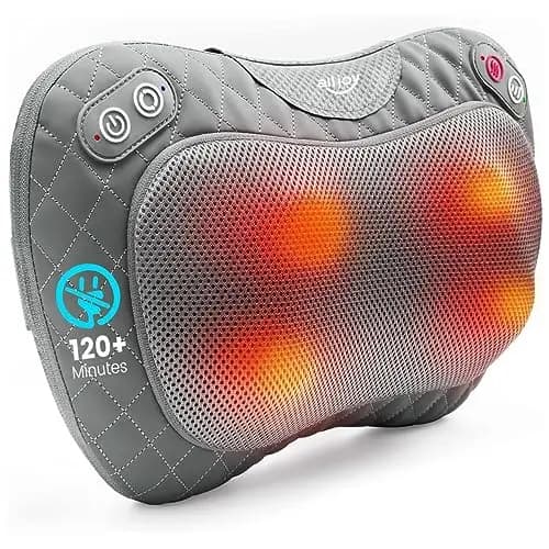 Massagekissen Kabellos mit Wärmefunktion, Shiatsu Massagegerät für Nacken Rücken,3D Rotierende Massageköpfe, Wiederaufladbarer Akku, PU-Leder, Tragbar für Zuhause Büro Auto, Geschenk für Männer Frauen