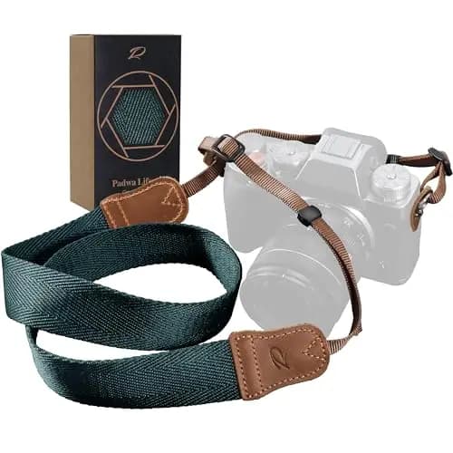 Padwa Lifestyle Dunkelgrün Kameragurt - 1.5" Breite verrückte Pferd Kuhfell Kopf Kameragurte, reine Baumwolle gewebte verstellbare Schulter-Nacken-Gurt für DSLR-Kameras, Großes Geschenk für Fotografen