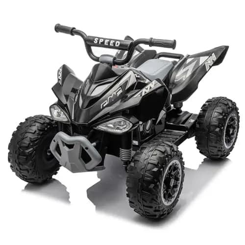 LALAHO Kinder Quad Elektro 12V Kinderquad, Kinderfahrzeug mit LED-Scheinwerfern, Musik & Hupe, Elektroauto mit 4 rutschfeste Räder & langsamer Start, für Kinder 3–8 Jahre alt (Schwarz 1)