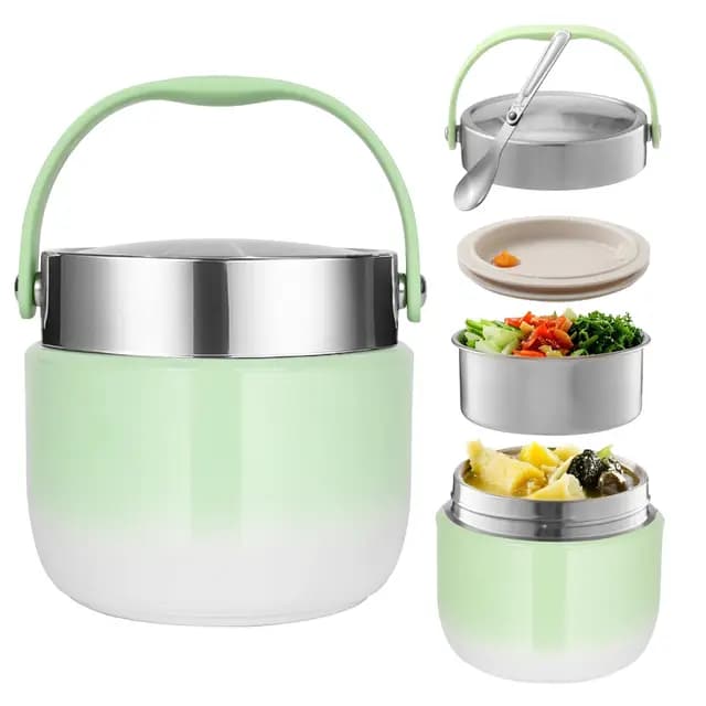 Thermobehälter für Essen 1200ml Kapazität Warmhaltebehälter Essen Thermoschüssel mit Deckel,Thermo Lunchbox für die Aufbewahrung von Mittagessen,Suppen,Brei (Grün)