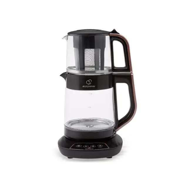Karaca Çaysever 3-in-1 Glas-Teemaschine, Wasserkocher & Babynahrungswärmer, 1700W, Roségold, 0,8L Glasteekanne, 1,5L Wassertank, Englische Sprachfunktion, BPA-freing