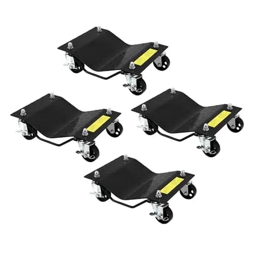 4 Stück Rangierhilfe Set bis 3600 kg Belastbar, Rangierroller aus Stahl, Wagenheber mit 360°-Lenkrollen und Feststellbremsen, rutschfeste Oberfläche, Rangierheber für PKWs Autos LKWs