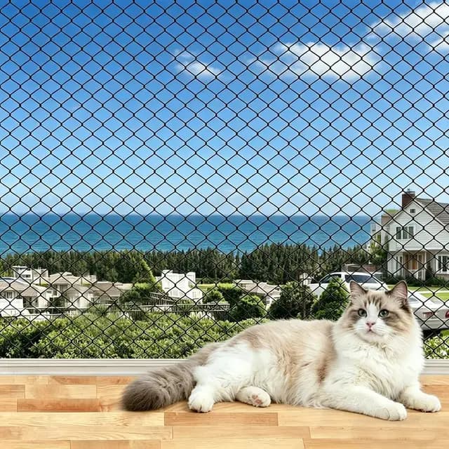 Nylon Katzenschutznetz Katzennetz für Balkon 3 x 4 m, Schwarz Balkonnetz für Katzen, Zuschneidbar Katzen Netz, Katzennetz Balkon Langlebig, UV-Beständig, Wetterfest, von Balkonen, Terrassen, Fenstern