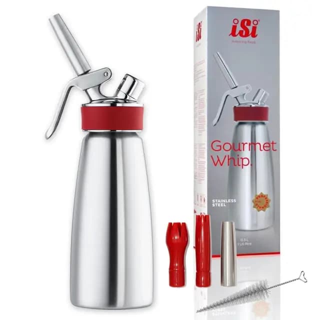 ISI Sahnespender 500ml, Gourmet Whip Plus, 0.5 Liter, aus hochwertigem Edelstahl, Betrieb Sahnekapseln, für Sahne, warme und kalte Saucen, Suppen, Espumas und Desserts