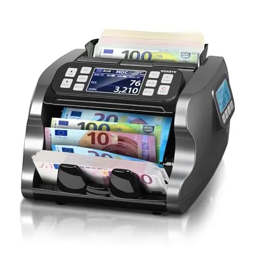 MUNBYN IMC22 Geldzählmaschine für gemischte Stückelungen, Dual-Display, CIS/UV/IR/MG Falschgelderkennung Geldscheinzähler für USD,EUR,GBP,MXN,CAD Ideal für Unternehmen, 2 Jahre Schutz Schwarz