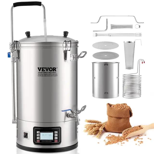 VEVOR Bierbrauanlage 30 L (Brauvolumen), Maischekessel mit Pumpe, Elektrisches Brühsystem zum Bierbrauen, 100-2500 W Braukessel, Automatischer/Manueller Modus Rezeptspeicher Timer Temperaturregelung