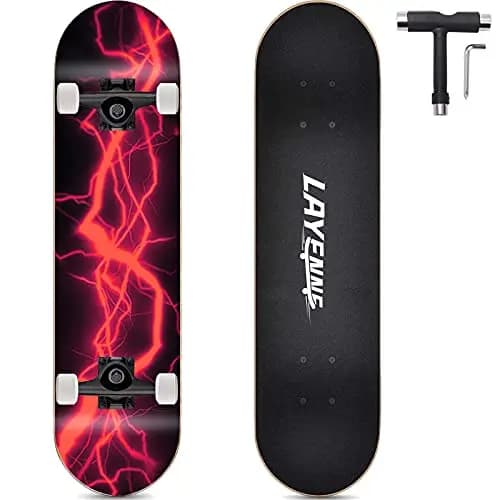 LAYENNE Skateboard, 31 * 8 Zoll Komplettes Skateboard, 7 Schichten Ahorn Skateboard Deck, ABEC-11 Halterung, Geeignet für Erwachsene, Anfänger, Jungen, Mädchen, Jugendliche und Kinder