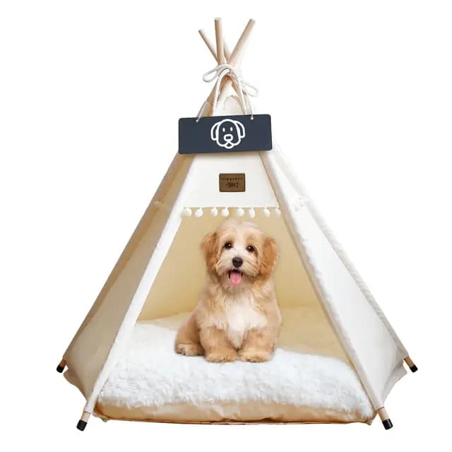 Tipi Zelt fur Katzen und Hunde Haustierzelte Häuser mit Plüschkissen Luxery Hundezelt Katzenzelt Abnehmbar und Waschbar Katzenhaus Haustierhäuser 40x40x50cm
