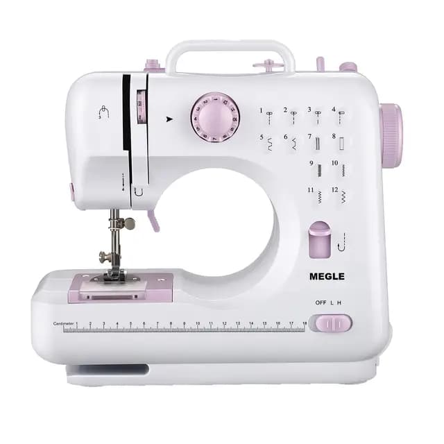 Nähmaschine mit Fußpedal für Anfänger, kleine Nähmaschine, Schnellstartanleitung, Handbuch in 5 Sprachen, zwei Stromversorgungsmodi, 12 Stiche MEGLE FHSM-505