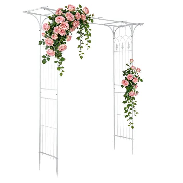 Bonnlo Rosenbogen Metall, Stabil Wetterfest Rankhilfe aus Pulverbeschichtetem Stahl, Rankgitter für Garten, Rosen,Plantzen&Hochzeit,208x40x206cm,Weiß