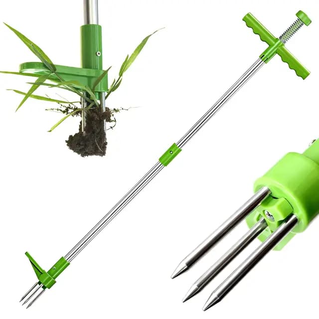 Unkrautstecher mit 100 cm Stiel, Stehend Unkrautentferner mit Drei Edelstahl-Krallen & Fusspedal – Manueller Wurzelentferner für Löwenzahn, Disteln & Tiefwurzler, Rückenschonend, Ohne Bücken