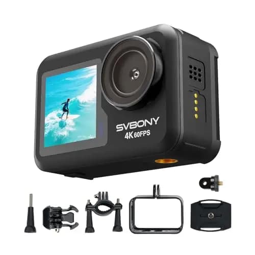 SVBONY 4K 60FPS Unterwasserkamera, EIS2.0 Stabilisierung, Wasserdicht bis 12 Meter ohne Gehäuse, Sprachsteuerung, Dual-Screen, 2x1350mAh Akkus, zum Schnorcheln (Svgo2 aktualisierte Version)