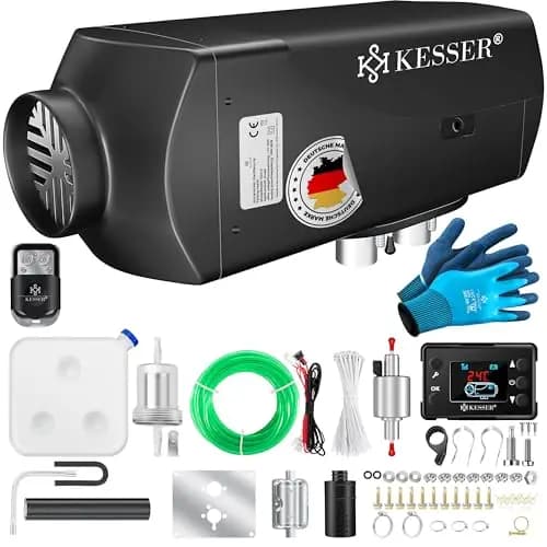 KESSER® Standheizung Diesel 8kW Dieselheizung 12V/24V mit Timer, LCD-Display & Fernbedienung | Schnelles Aufheizen | Lufterhitzer mit Schalldämpfer & Thermostat (Schwarz, 8KW)