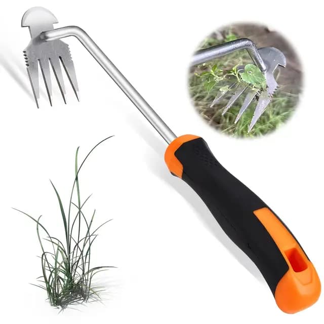 Unkraut Entferner Gerät Edelstahl, Unkrautjäter Verbesserte Gartenarbeit Hand Unkrautstecher, Fugenkratzer Mit Stiel Gartenwerkzeug Unkrautentferner (Orange)