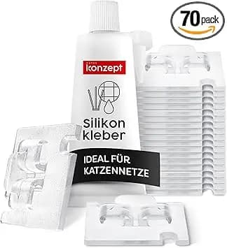 Konzept 11 70 Stück Klebehaken mit Montagekleber 60ml, extra stark, für Katzennetz Balkon – ohne Bohren, schwarz, wetterfest, einfache und schnelle Montage