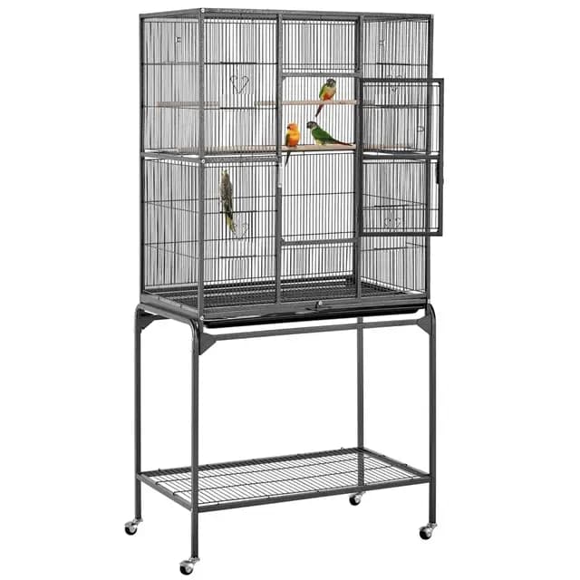 Yaheetech Vogelvoliere Vogelkäfig mit Tür Vogelhaus Vogelbauer mit 4 Rollen 47 x 81 x 160 cm