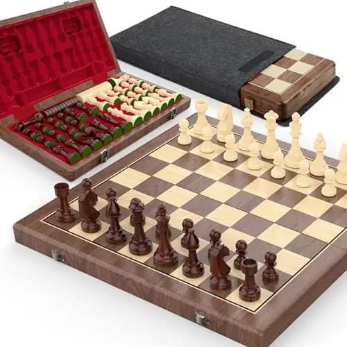 Puecrof Walnuss Holz Schach- und Dame-Set