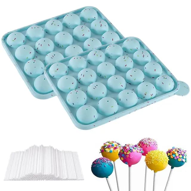 Cake Pop Silikonform, Lollipop Mould mit 100 Cake Pop Sticks, 20 Runde Lollipop Silikon Form Backform für Süßigkeiten Cupcakes Gelee (Blau)