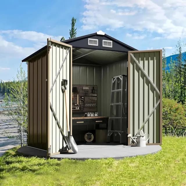 GVDV Geräteschuppen Metall – Gerätehaus mit Belüftung & abschließbaren Türen 193 x 180 x 159 cm,Wetterfester Outdoor Geräteschrank für Garten,Terrasse & Hof – Für Fahrräder,Werkzeuge & Rasenmäher