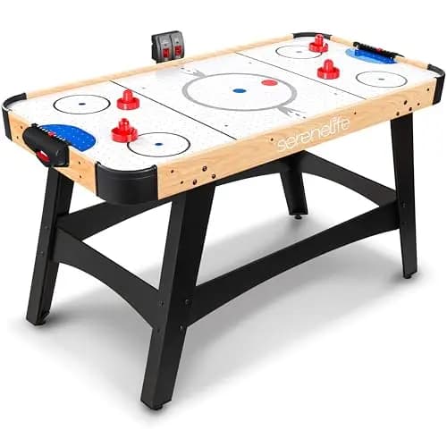 SereneLife Airhockey Tisch mit Luft – Air Hockey Spieltisch ideal als Gamer Tisch – Tischhockey für lustige Tischspiele mit Airhockey Pucks & Schieber – Robuste Air Hockey Tische Kinder & Erwachsene