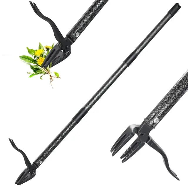 Unkrautstecher, Unkrautentferner Länge 150cm, Metallgriff und 4 Stahlkrallen, Aufrecht Stehender Unkrautentferner mit Gartenhandschuhen Geschenk, Haustierfreundlic