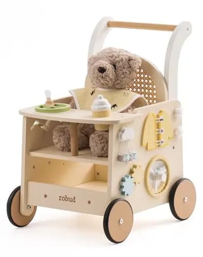 ROBUD Holz-Lauflernwagen 2-in-1 mit Montessori Activity Board