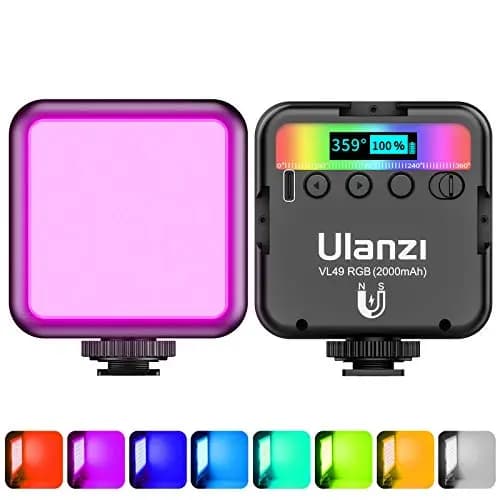 Video Licht RGB, ULANZI VL49 LED Videoleuchte mit 2000 mAh Akku, Kamera Licht Klein Dimmbare 2500K-9500K, Zurück Magneten, Foto Licht Kompakte für Makro Aufnahmen, Produktfotografie und YouTube Vlogs