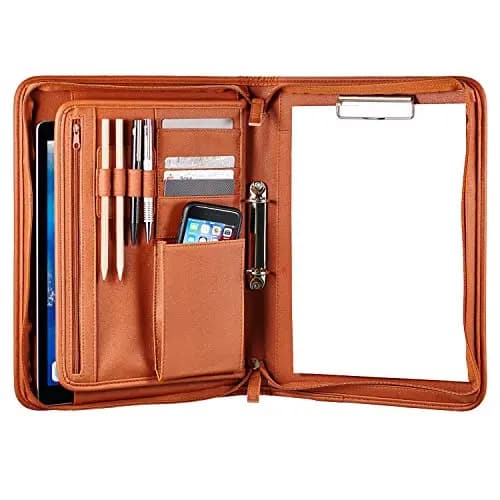 ONVAYA® Konferenzmappe A4 | cognac | Aktenmappe | Businessmappe | Schreibmappe Block | strapazierfähiges Kunstleder | Portfolio Mappe | Metallplatte für Gravur | Dokumentenmappe (Cognac)