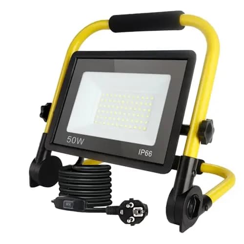 50 W 10800LM LED Construction Spotlight, Construction Site Lamp with Plug, IP66 Waterproof Construction Spotlight with 3.5 m Cable, Portable for Workshop or Construction Site, Garage, 6000 K Daylight
