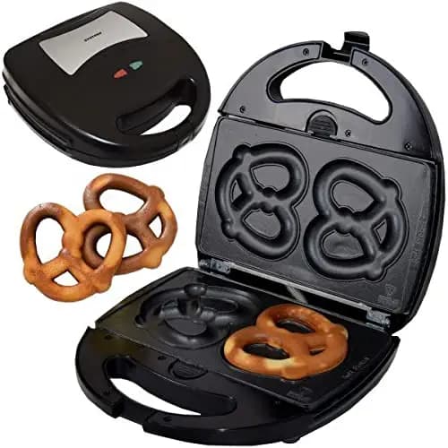 Syntrox Germany SM-1300W-Soft-Brezel Maker mit antihaftbeschichteten Wechselplatten für 2 große Brezeln