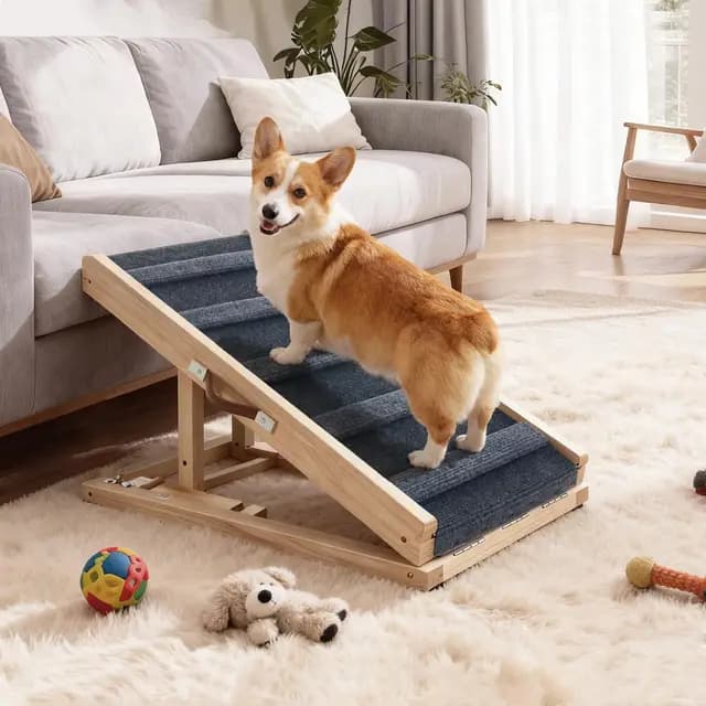 Tukailai Hunderampe aus Holz 70cm Lang Hundetreppe für Bett Sofa Auto Klappbare 2 Höhenverstellbar Haustierrampe mit Rutschfestem Teppich und Querstangen,40kg Tragfähigkeit für kleine Hunde Rampe