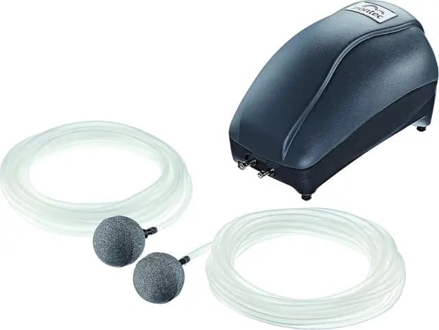 Pontec PondoAir Set 450 – Komplettes Teichbelüfter Set für Teiche bis 4.000 L – Leise Sauerstoffpumpe für Teich - Membranpumpe mit 2 Ausströmern, 2 x 5 m Schlauch, Ersatzmembranen – Schwarz