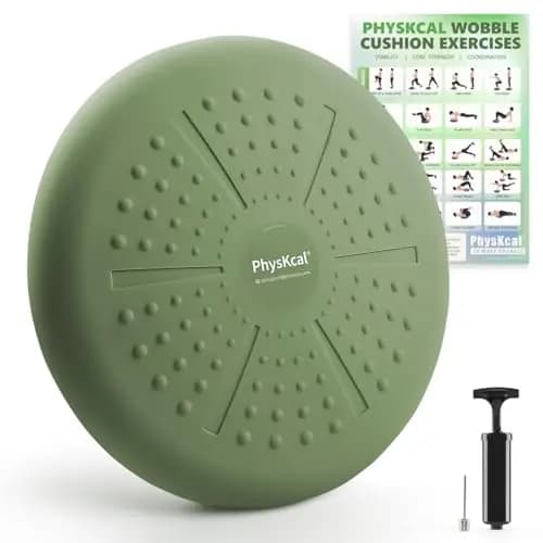PhysKcal Balance Kissen Mit Pumpe, Comfy-Touch, 33cm Durchmesser, Wackel-Stabilitätskissen für Physiotherapie, Haltung Fitness und Flexibles Sitzen, Sensorisches Kissen inklusive Übung