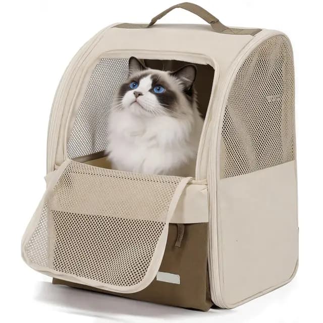 HundeRucksack und KatzenRucksack verschleißfestes bis 8kg - Haustier Rucksack mit Netzfenster für Kleine Haustiere Faltbare Katzenrucksack Hunde Mit Innerer Sicherheitsleine Haustiermatte (Cremeweiß)