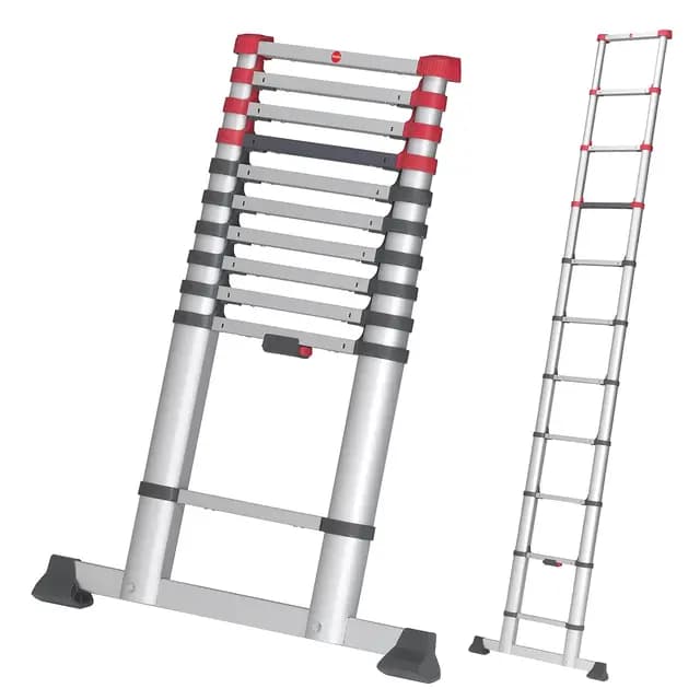 Hailo T80 FlexLine Alu Sicherheits-Teleskopleiter - ausziehbare Anlegeleiter mit 11 Sprossen - Arbeitshöhe bis 397 cm - Gewicht 10,7 kg - Silber