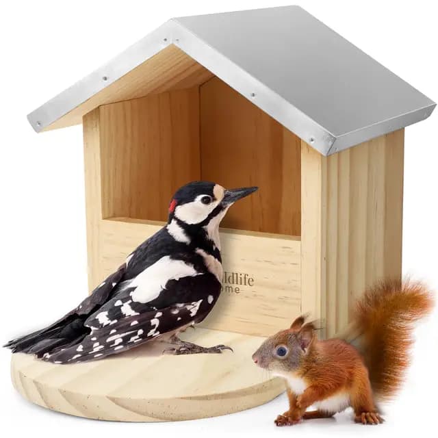 Wildlife Home Vogel-Futterhaus Massivholz mit Metalldach – Bild 1