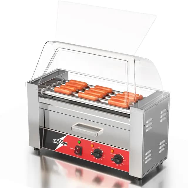 CROSSON HD-5S Hotdog-Maker mit Brötchenwärmer 5 Rollen