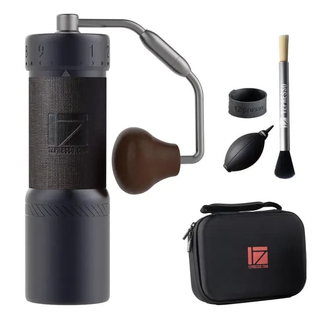 1Zpresso J-Ultra Manuelle Kaffeemühle Eisen Grau, Konisches Mahlwerk, Klappgriff, Magnetischer Auffangbehälter 40g, Numerisch Einstellbare Feinheit, Schnellere Mahlgeschwindigkeit ideal für Espresso