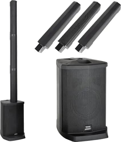 McGrey E-208LA Aktiv Line Array Säulenanlage - Schlanke Linienstrahler - PA Anlage - 100 Watt - 8" Subwoofer - 4X 2,5" Breitbandlautsprecher - USB/SD/Bluetooth Media-Player - Schwarz