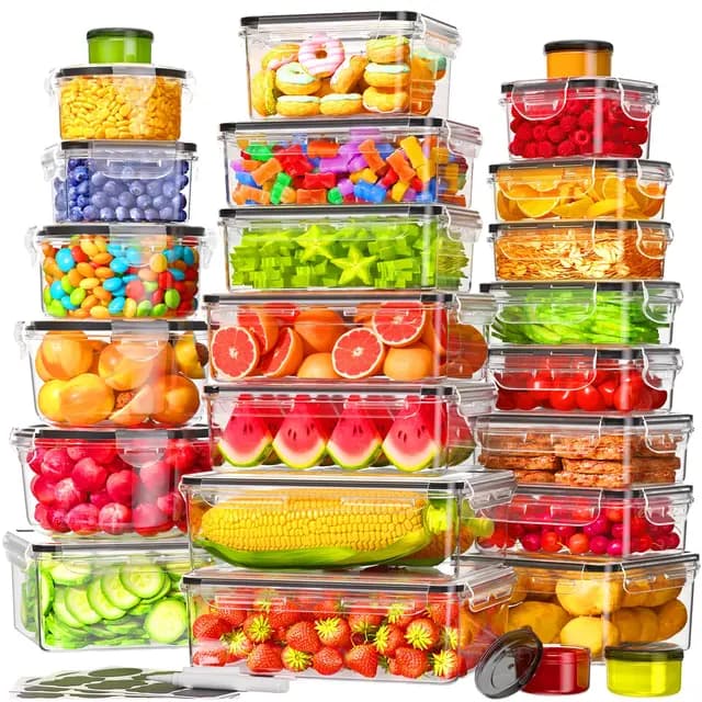 Frischhaltedosen mit Deckel, 50 Teile Vorratsdosen Set (25 Behälter & 25 Deckel),Küche Meal Prep Boxen,Gefrierdosen, Auslaufsicher Aufbewahrungsbox mit deckel mit Etikettenpapier und Markierstift